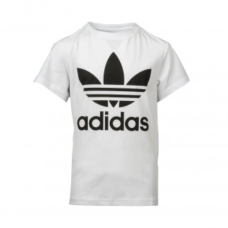 Tee-shirt col rond Adidas Junior Trefoil en coton blanc floqué