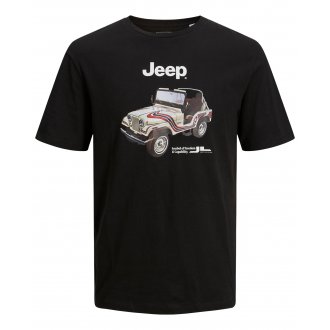 T-shirt à col rond Jack & Jones en coton noir avec logo JEEP ® floqué