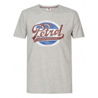 T-shirt Petrol Industries gris chiné à imprimé poitrine vintage, à col rond et manches courtes