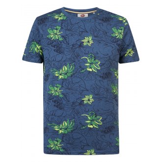 T-shirt Petrol Industries bleu marine à imprimé floral vert et fluo à col rond