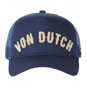 Casquette Von Dutch bleu marine bi-matière avec nom de la marque brodé en relief beige à l'avant
