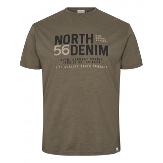 T-shirt col rond North 56°4 en coton avec manches courtes vert kaki chiné