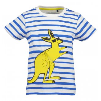 T-shirt Blue Seven en coton blanc rayé bleu avec un kangourou jaune