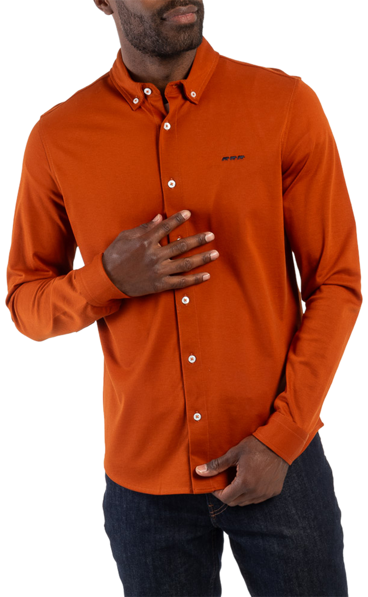 chemise mise au green en coton avec manches longues et col américain orange