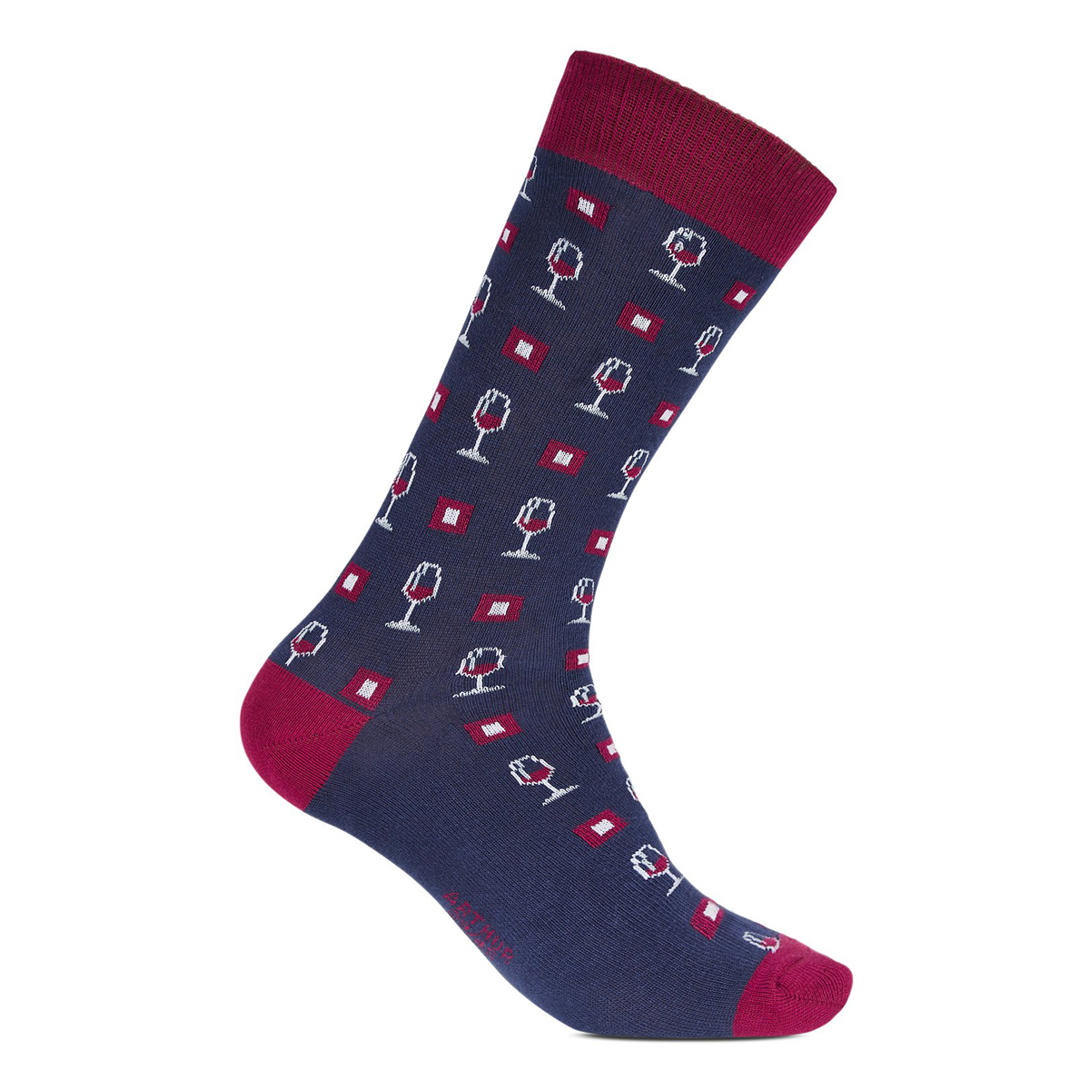 chaussettes arthur en coton marine avec dessins "verre de vin" rouges brodés