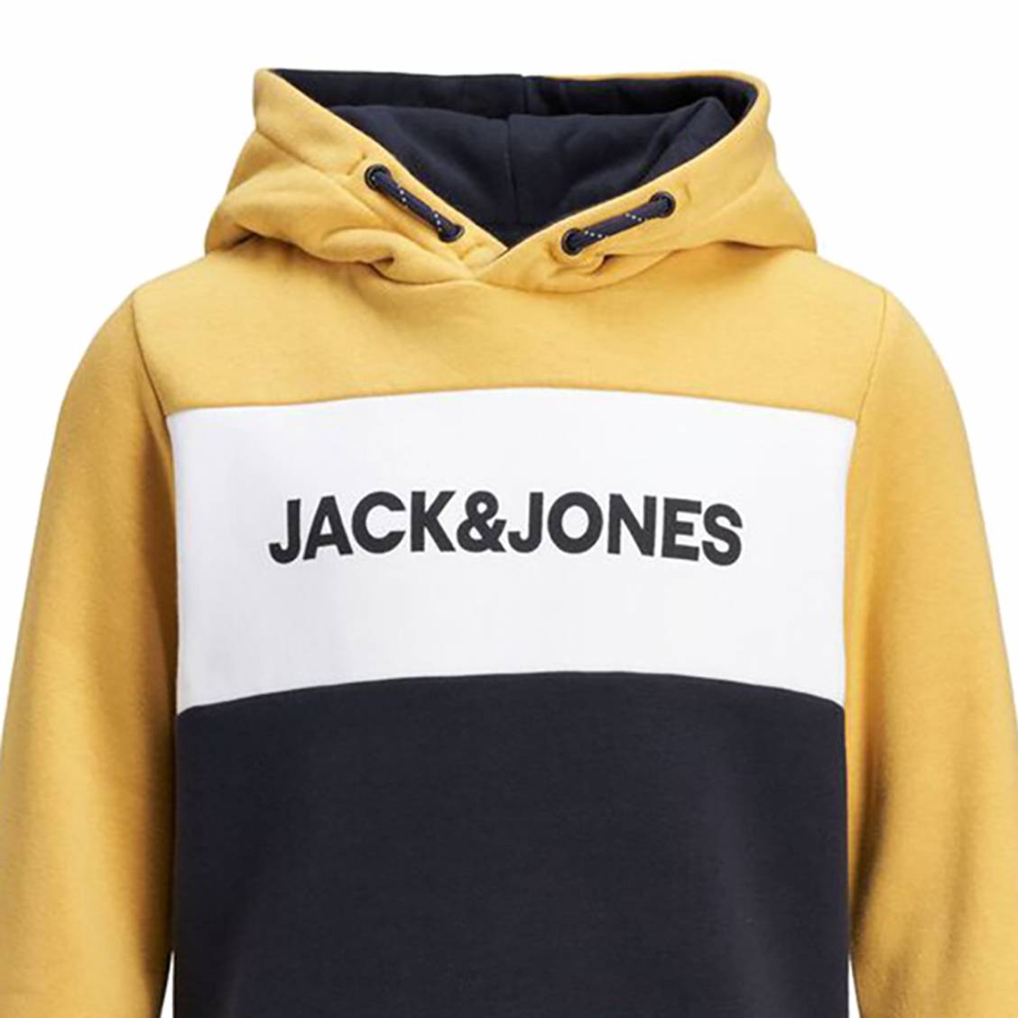 Sweat à capuche Jack & Jones Junior Jelogo en coton jaune, blanc