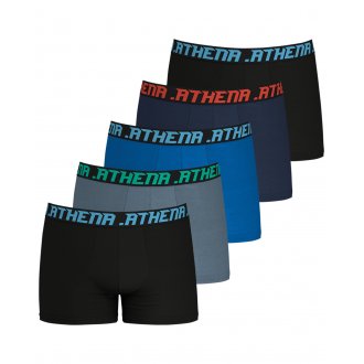 Boxer Athena coton bleu avec imprimé feuille de palmier