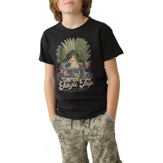Tee-shirt droit à col rond Junior Garçon Deeluxe en coton anthracite imprimé jungle