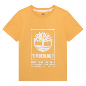 T-shirt Junior Garçon Timberland coton avec manches courtes et col rond moutarde