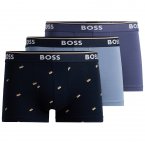 Lot de 3 boxers coupe classique Boss en coton bleu marine imprimé, bleu ciel et bleu