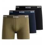 Lot de 3 boxers coupe longue Boss en coton kaki, bleu marine et noir