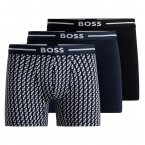 Lot de 3 boxers coupe longue Boss en coton bleus ceinture élastiquée