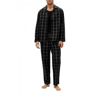 Pyjama long Boss noir avec manches longues et col cubain