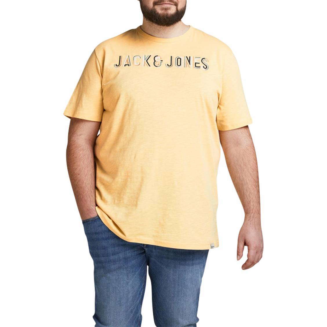 T-shirt avec manches courtes et col rond Jack & Jones coton jaune